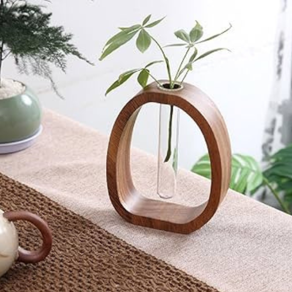 Mini Vaser i Massiv Valnøddetræ med Glasindsats Elegant Moderne Dekoration til Små Planter og Blomster Vaser Tech Butik