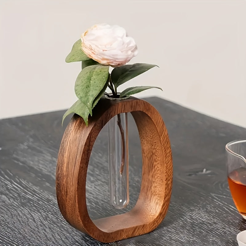 Mini Vaser i Massiv Valnøddetræ med Glasindsats Elegant Moderne Dekoration til Små Planter og Blomster Vaser Tech Butik