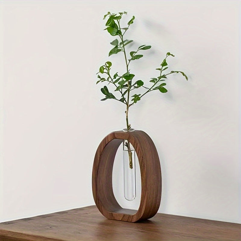 Mini Vaser i Massiv Valnøddetræ med Glasindsats Elegant Moderne Dekoration til Små Planter og Blomster Vaser Tech Butik