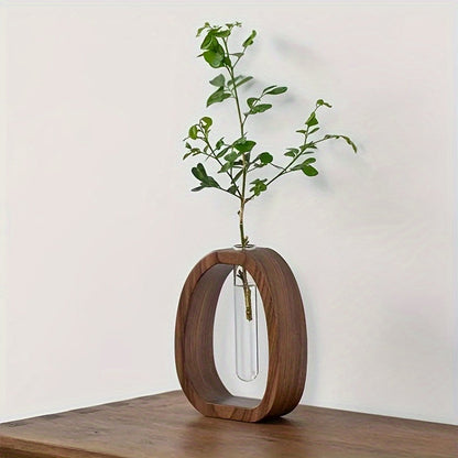 Mini Vaser i Massiv Valnøddetræ med Glasindsats Elegant Moderne Dekoration til Små Planter og Blomster Vaser Tech Butik