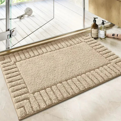 Minimalistisk Bademåtte med Striber – Blød, Skridsikker og Komfortabel Hele Dagen Bathroom Accessories Tech Butik khaki Lille (40 x 60 cm)