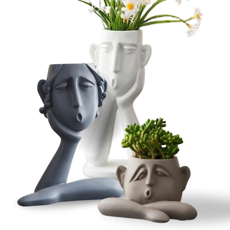 Menneskehoved Blomster­vase – Kunstnerisk Planteskulptur Dekoration Home & Decor Tech Butik