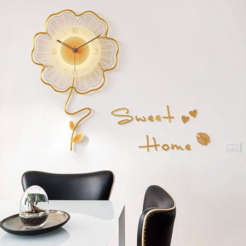 Moderne Blomstervægur med Støjsvag Bevægelse Ure Tech Butik Gul urskive 46 cm x 72 cm