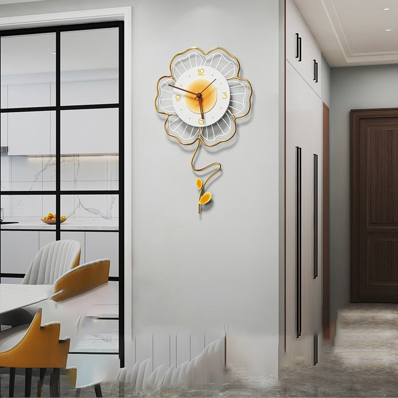 Moderne Blomstervægur med Støjsvag Bevægelse Ure Tech Butik Hvid urskive 38 cm x 60 cm