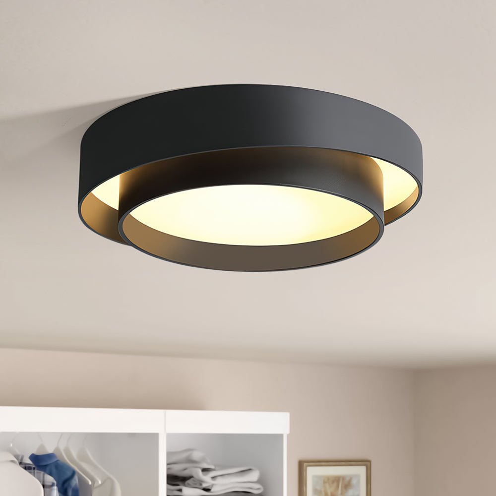 Moderne Flush Mount Loftlys med Koncentriske Ringe – LED Belysning til Stue Loftlamper Tech Butik Varm Hvid Sort