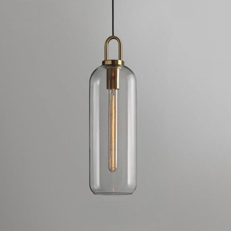Moderne Glaspendellamper med Elegant Messingfod Pendellampe Tech Butik Cylinder Klar Stor Cylinder (15.2 cm x 50 cm)