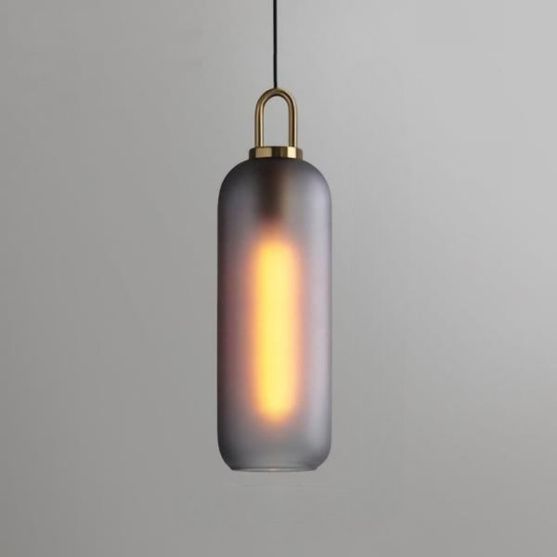 Moderne Glaspendellamper med Elegant Messingfod Pendellampe Tech Butik Cylinder Frosted Stor Cylinder (15.2 cm x 50 cm)