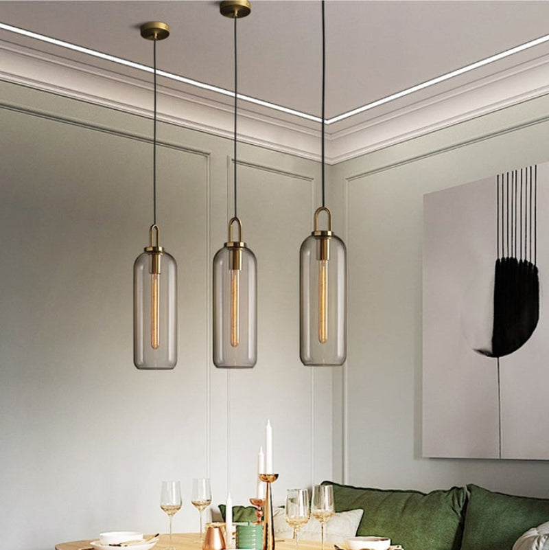 Moderne Glaspendellamper med Elegant Messingfod Pendellampe Tech Butik