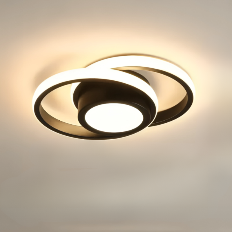 Moderne LED-loftlampe med dobbelt ring til stilfulde rum Loftslamper Tech Butik Rund Sort