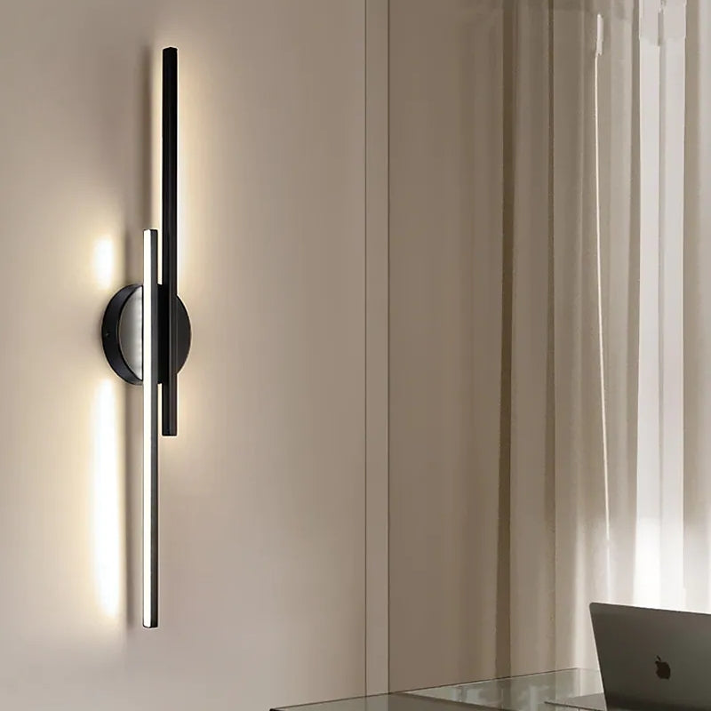 Moderne LED-væglampe i dobbeltlinjedesign Væglampe Tech Butik Sort Dæmpbar med Fjernbetjening