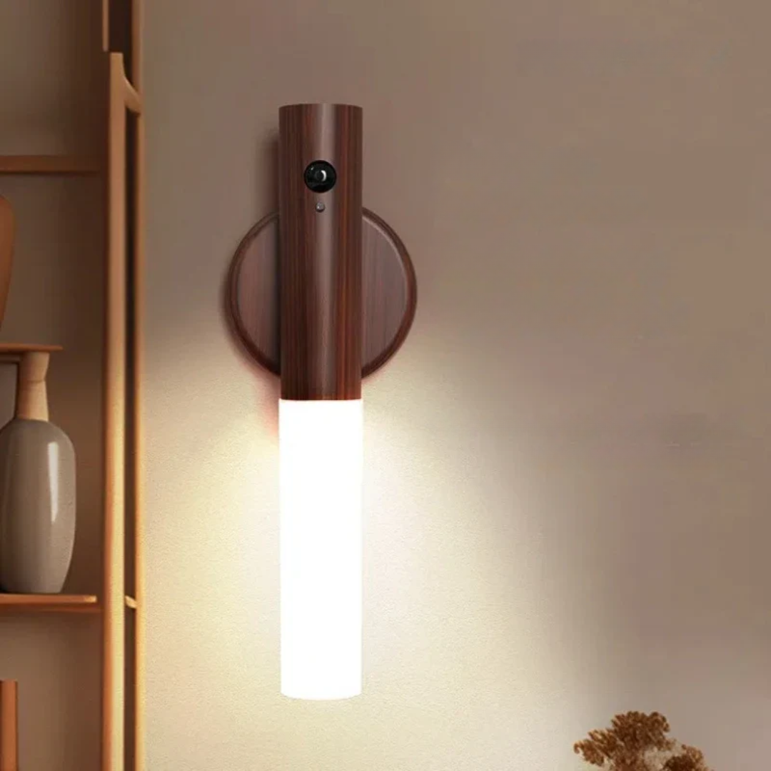 Træ-LED Væglampe – Natlampe med Bevægelsessensor Væglamper Tech Butik Bronze D6.2 * H18.2cm enkeltfarvet varmt lys Ved kontakt