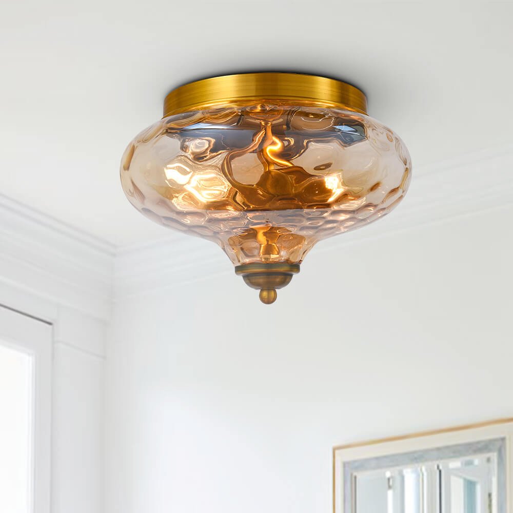 Moderne Loftlampe i Guld med Hammeret Glas – Elegant Loftlampe til Stue Belysning Tech Butik