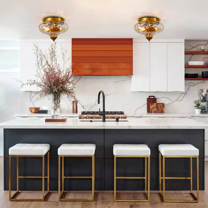 Moderne Loftlampe i Guld med Hammeret Glas – Elegant Loftlampe til Stue Belysning Tech Butik