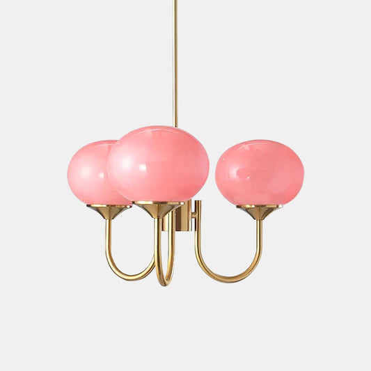 Moderne Loftlampe med Kunstneriske Glasskærme Pendellampe Tech Butik 3 Hoveder Dia 46cm x H 34cm Kobber+rosa