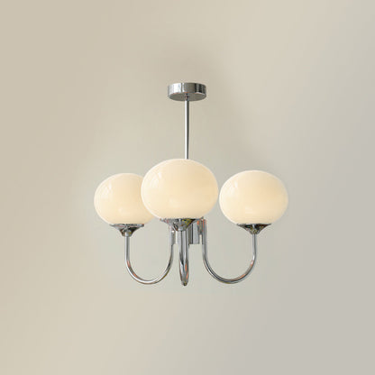 Moderne Loftlampe med Kunstneriske Glasskærme Pendellampe Tech Butik 3 Hoveder Dia 46cm x H 34cm Krom+hvid