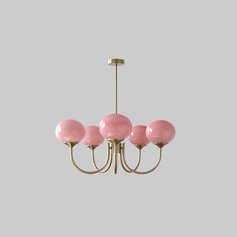 Moderne Loftlampe med Kunstneriske Glasskærme Pendellampe Tech Butik 5 Hoveder Dia 67cm x H 34cm Kobber+rosa