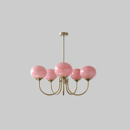 Moderne Loftlampe med Kunstneriske Glasskærme Pendellampe Tech Butik 5 Hoveder Dia 67cm x H 34cm Kobber+rosa