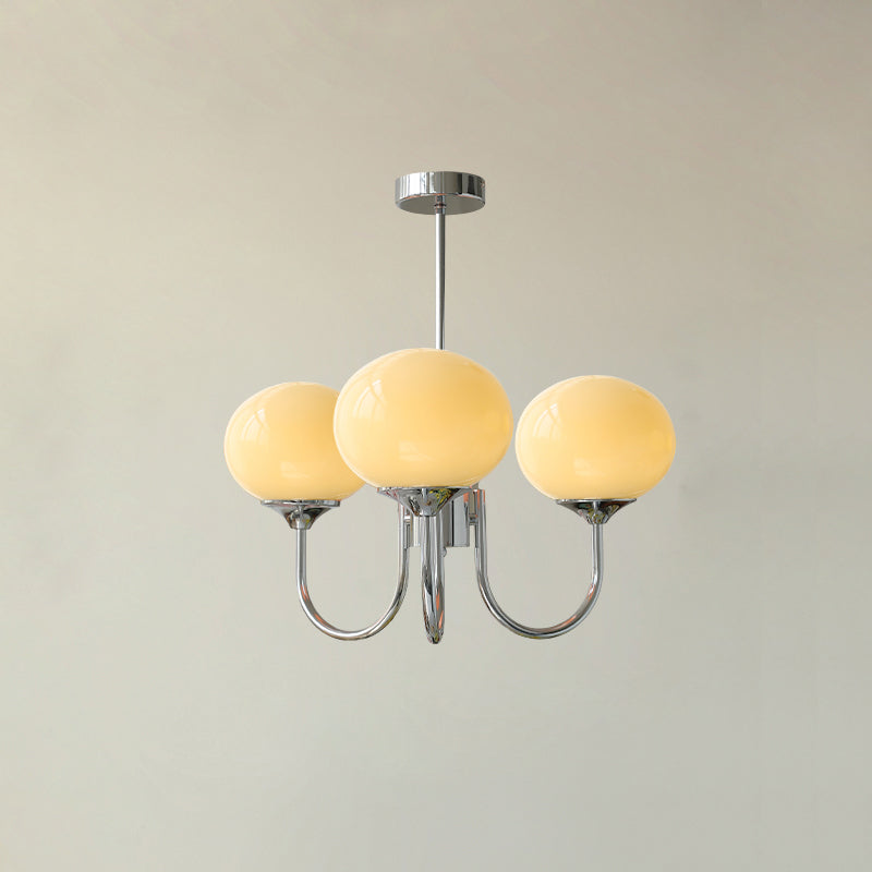 Moderne Loftlampe med Kunstneriske Glasskærme Pendellampe Tech Butik 3 Hoveder Dia 46cm x H 34cm Krom+creme