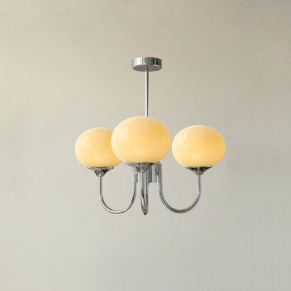Moderne Loftlampe med Kunstneriske Glasskærme Pendellampe Tech Butik 3 Hoveder Dia 46cm x H 34cm Krom+creme