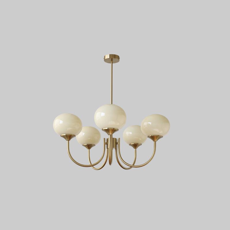 Moderne Loftlampe med Kunstneriske Glasskærme Pendellampe Tech Butik 5 Hoveder Dia 67cm x H 34cm Kobber+creme
