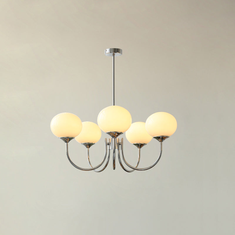 Moderne Loftlampe med Kunstneriske Glasskærme Pendellampe Tech Butik 5 Hoveder Dia 67cm x H 34cm Krom+creme