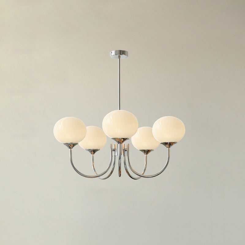 Moderne Loftlampe med Kunstneriske Glasskærme Pendellampe Tech Butik 5 Hoveder Dia 67cm x H 34cm Krom+hvid