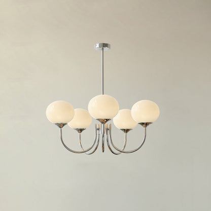 Moderne Loftlampe med Kunstneriske Glasskærme Pendellampe Tech Butik 5 Hoveder Dia 67cm x H 34cm Krom+hvid