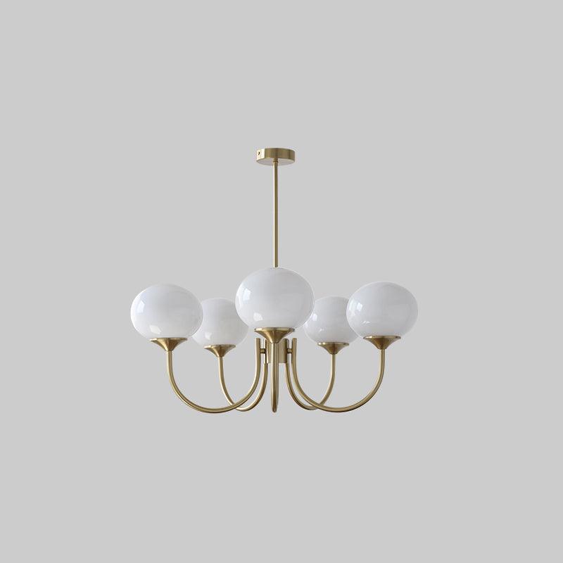 Moderne Loftlampe med Kunstneriske Glasskærme Pendellampe Tech Butik 5 Hoveder Dia 67cm x H 34cm Kobber+hvid