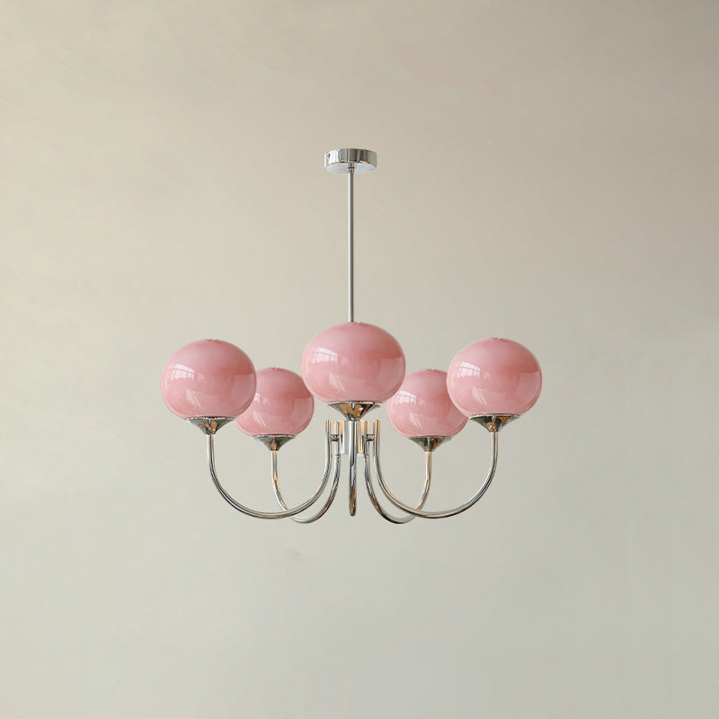 Moderne Loftlampe med Kunstneriske Glasskærme Pendellampe Tech Butik 5 Hoveder Dia 67cm x H 34cm Krom++rosa