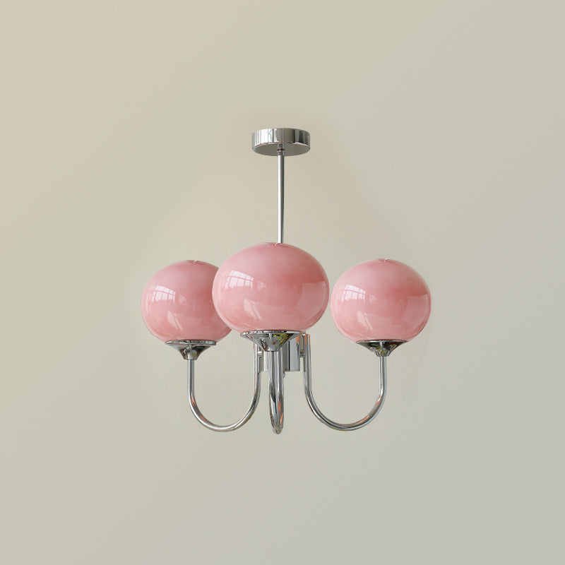 Moderne Loftlampe med Kunstneriske Glasskærme Pendellampe Tech Butik 3 Hoveder Dia 46cm x H 34cm Krom++rosa