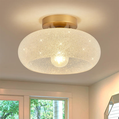 Moderne Loftlys med Glas – Elegant Semi-Flush Armatur til Stue og Soveværelse Belysning Tech Butik Guld D28*H10cm