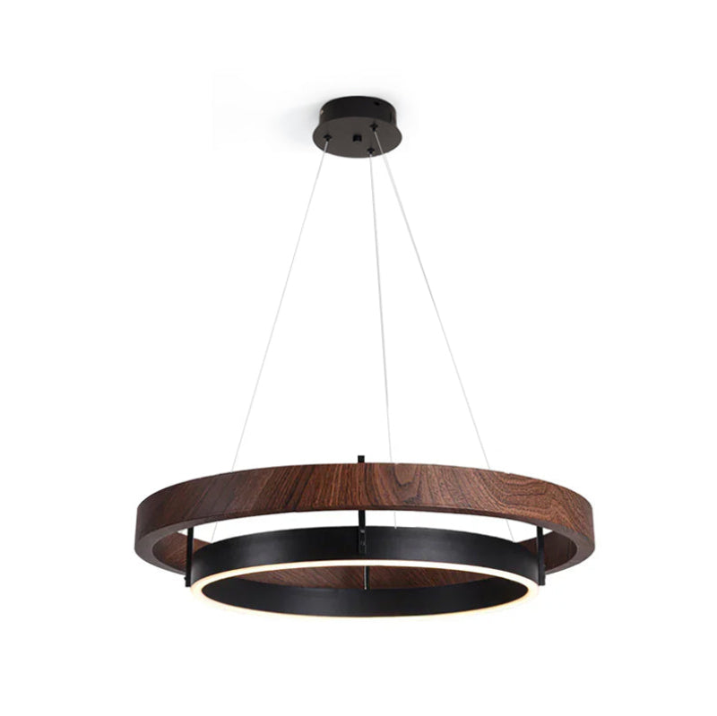 Moderne Loftlysekrone med Dobbeltring og Blødt LED-Lys Hængende lampe Tech Butik ∅ 31.5″ x H 4.3″ / Dia 80cm x H 11cm Valnød farve & Sort Varmt lys