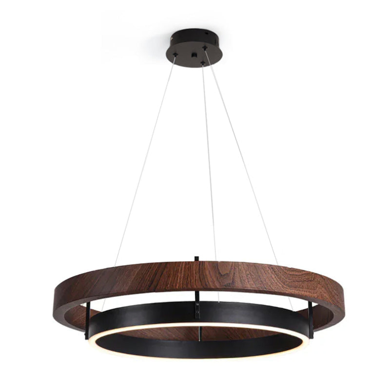 Moderne Loftlysekrone med Dobbeltring og Blødt LED-Lys Hængende lampe Tech Butik ∅ 39.4″ x H 4.3″ / Dia 100cm x H 11cm Valnød farve & Sort Varmt lys
