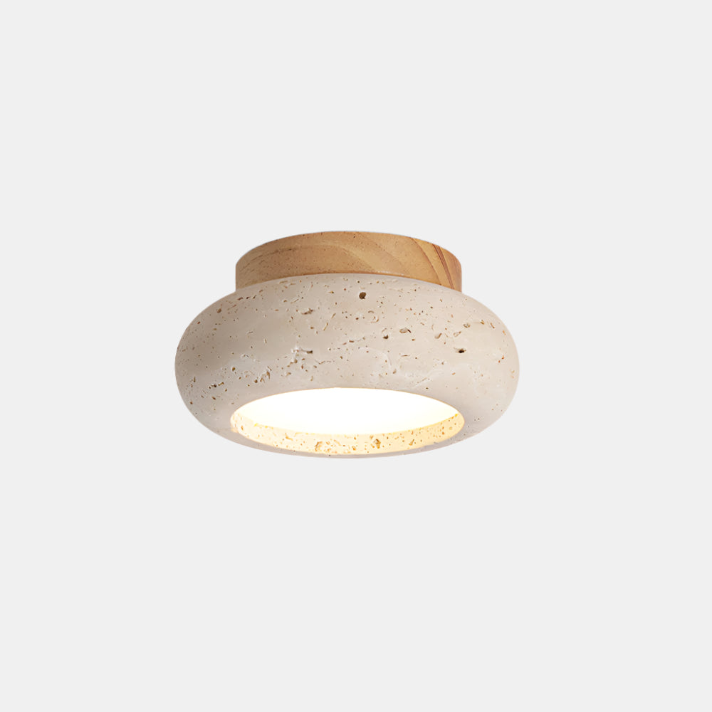 Moderne Loftslampe med Skulpturelt og Stilrent Design Loftslampe Tech Butik Ø 15cm x H 8cm Træfarve & Beige Varmt lys