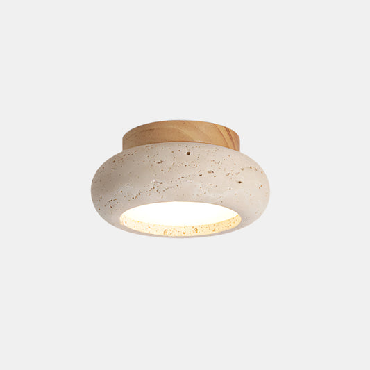 Moderne Loftslampe med Skulpturelt og Stilrent Design Loftslampe Tech Butik Ø 15cm x H 8cm Træfarve & Beige Varmt lys