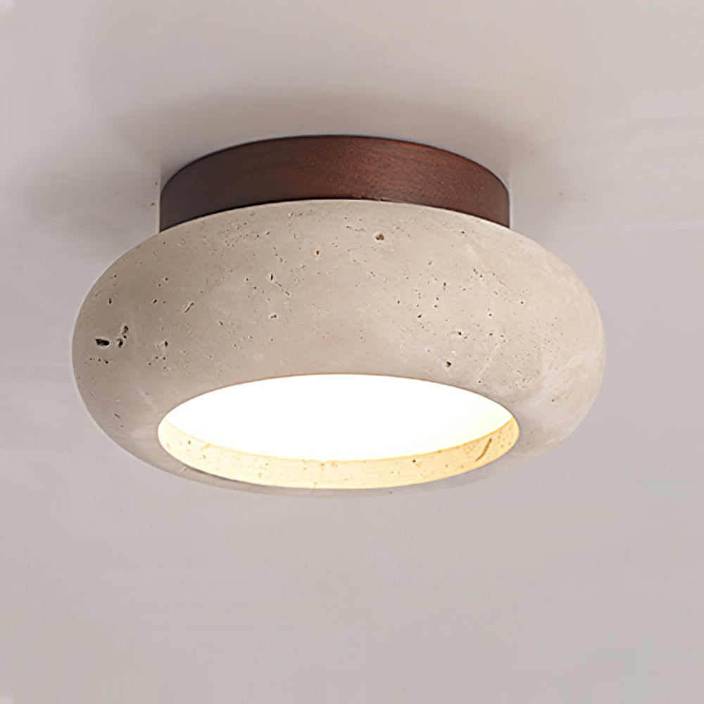 Moderne Loftslampe med Skulpturelt og Stilrent Design Loftslampe Tech Butik Ø 15cm x H 8cm Valnøddetræ farve & Beige Varmt lys