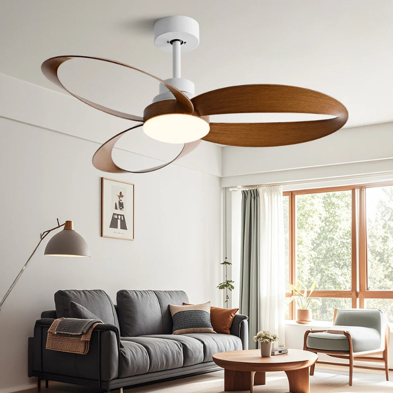 Moderne Loftventilator med LED Belysning og Bølgede Træblade Loftventilatorlampe Tech Butik