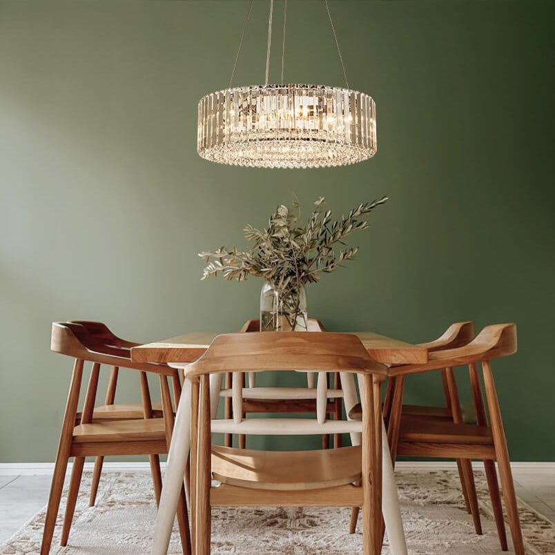 Moderne Lysekrone i Krystal med Justerbar Højde til Spisestue – 6 Lys Kronleuchtere Tech Butik Krom