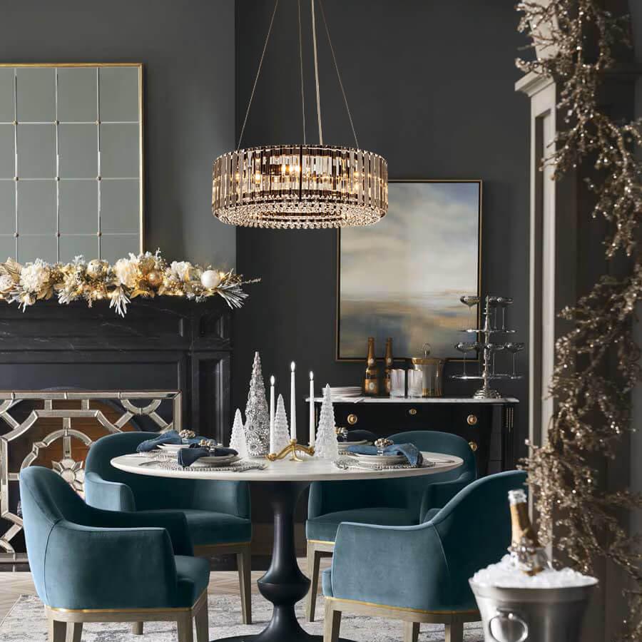 Moderne Lysekrone i Krystal med Justerbar Højde til Spisestue – 6 Lys Kronleuchtere Tech Butik