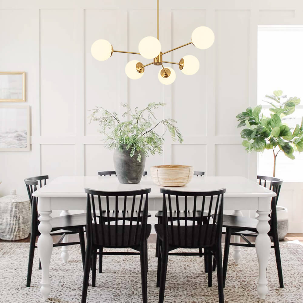 Moderne Lysekrone med Opal Glas – Justerbar Belysning til Stue og Køkken Kronleuchtere Tech Butik