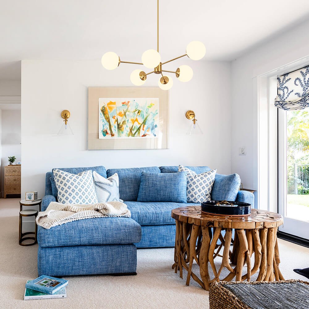 Moderne Lysekrone med Opal Glas – Justerbar Belysning til Stue og Køkken Kronleuchtere Tech Butik Messing 6-Lys