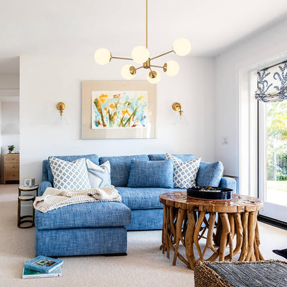 Moderne Lysekrone med Opal Glas – Justerbar Belysning til Stue og Køkken Kronleuchtere Tech Butik Messing 6-Lys