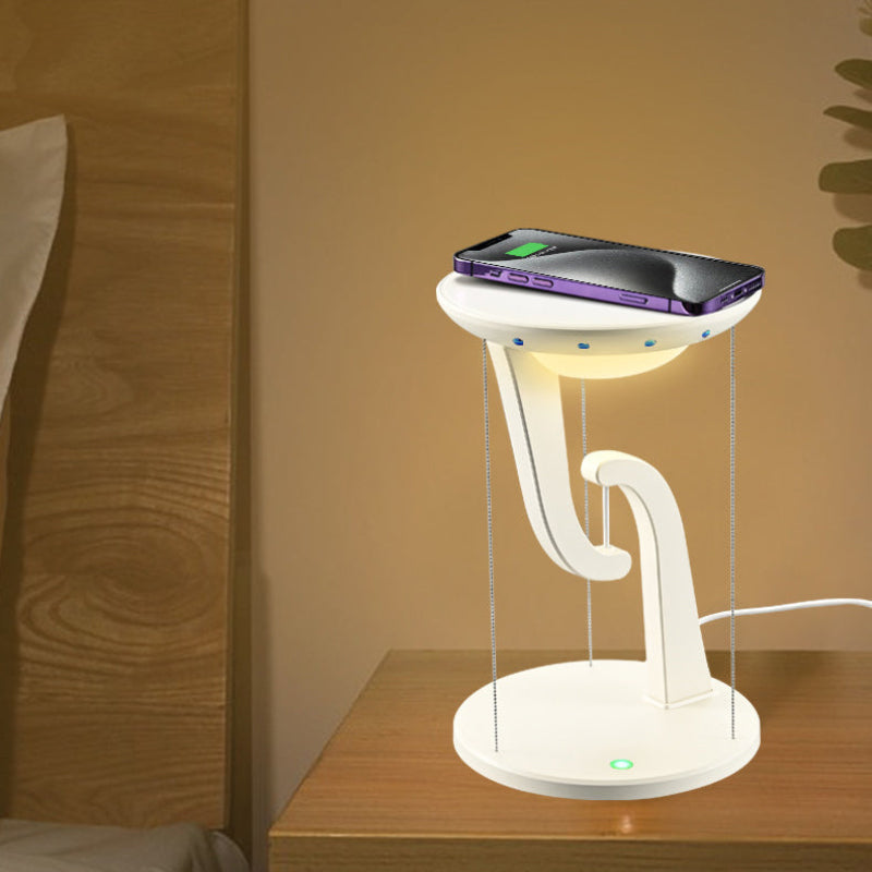 Moderne Rund LED-bordlampe og Mobilholder Praktiske lamper Tech Butik