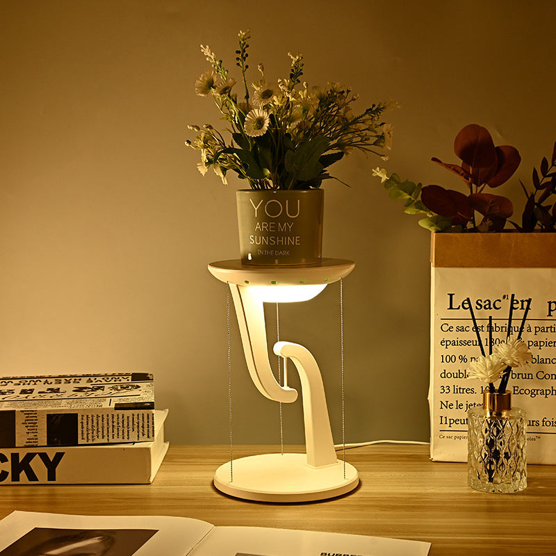 Moderne Rund LED-bordlampe og Mobilholder Praktiske lamper Tech Butik