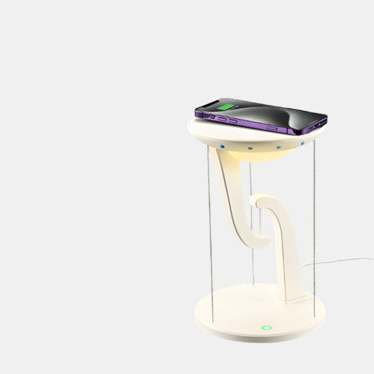 Moderne Rund LED-bordlampe og Mobilholder Praktiske lamper Tech Butik Hvid
