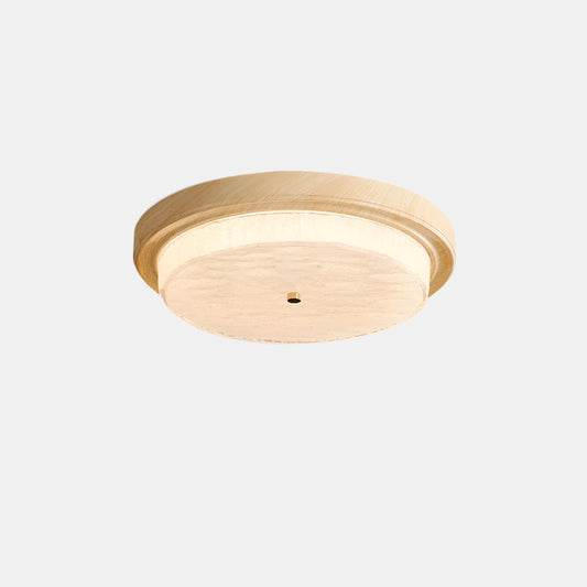 Moderne Rund Loftlampe til Blød Stemningsbelysning Loftslampe Tech Butik Træfarve Dia 37cm x H 9cm Varmt lys