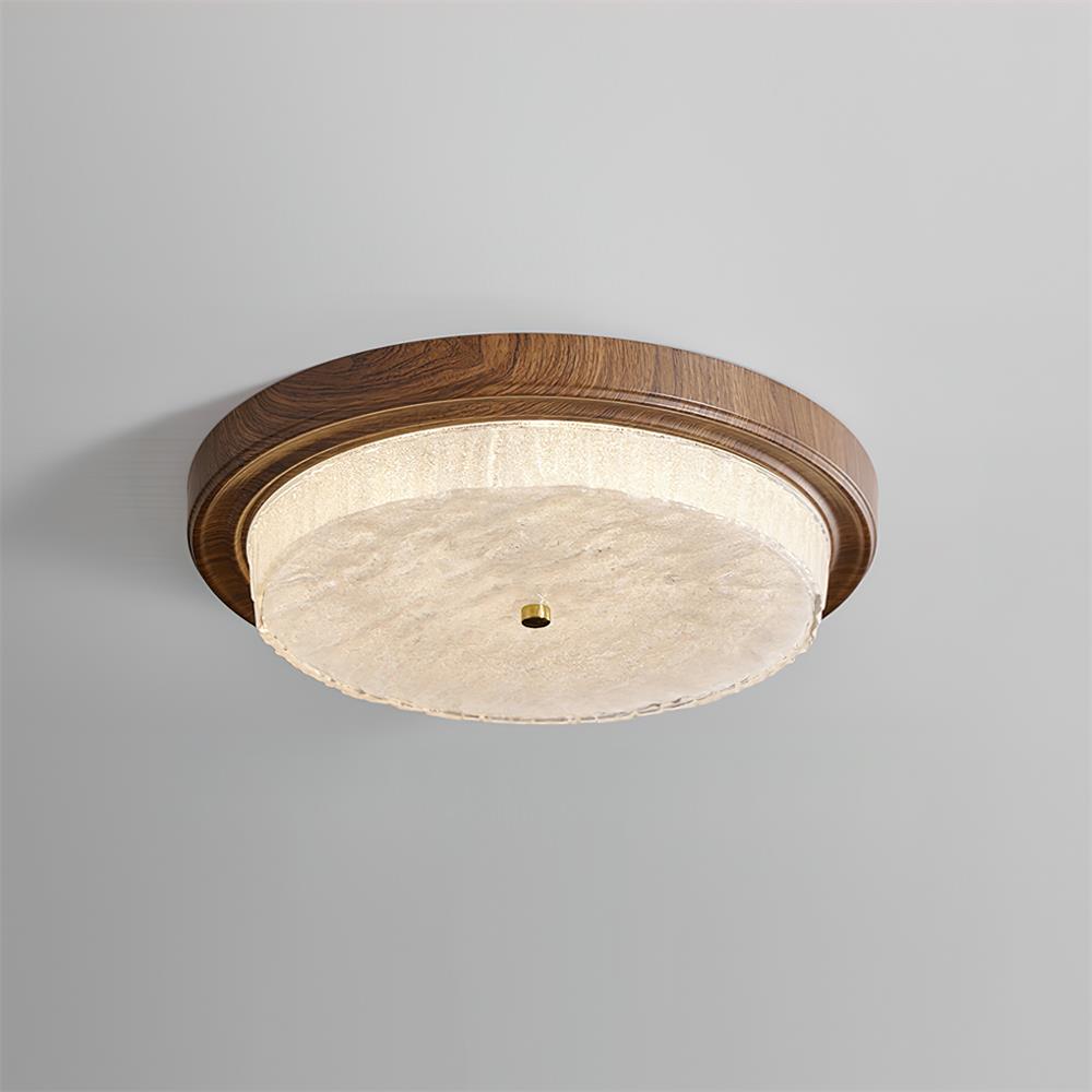 Moderne Rund Loftlampe til Blød Stemningsbelysning Loftslampe Tech Butik Valnøddetræ farve Dia 47cm x H 10cm Varmt lys