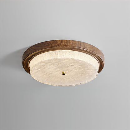 Moderne Rund Loftlampe til Blød Stemningsbelysning Loftslampe Tech Butik Valnøddetræ farve Dia 47cm x H 10cm Varmt lys