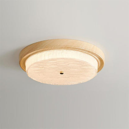 Moderne Rund Loftlampe til Blød Stemningsbelysning Loftslampe Tech Butik Træfarve Dia 47cm x H 10cm Varmt lys