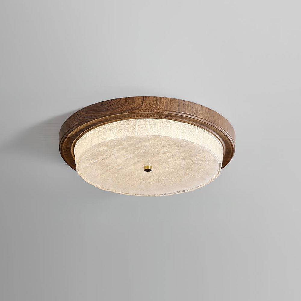 Moderne Rund Loftlampe til Blød Stemningsbelysning Loftslampe Tech Butik Valnøddetræ farve Dia 37cm x H 9cm Varmt lys